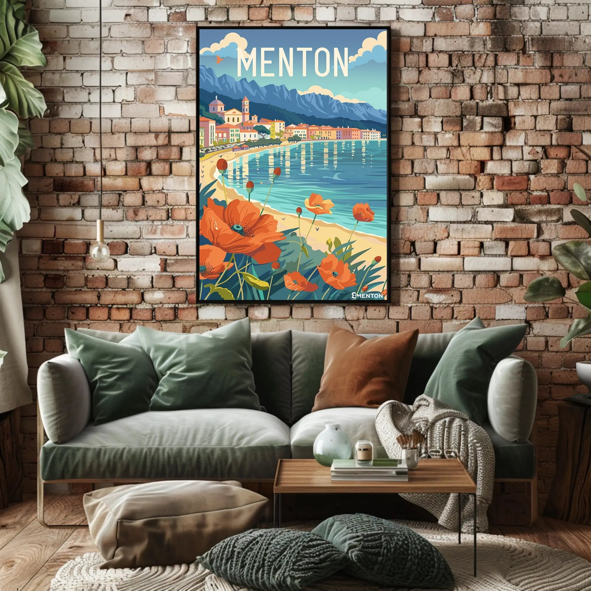 Menton Coastal Scene Vintage Travel Illustration Poster PosterGoat