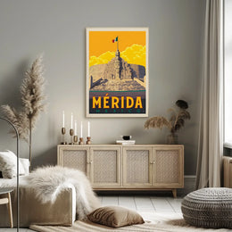 Mérida Monument with Mexican Flag Travel Poster PosterGoat