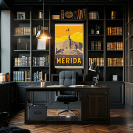 Mérida Monument with Mexican Flag Travel Poster PosterGoat