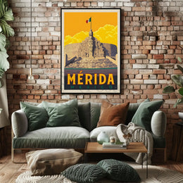 Mérida Monument with Mexican Flag Travel Poster PosterGoat