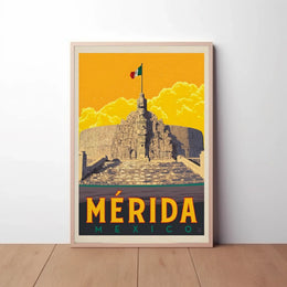 Mérida Monument with Mexican Flag Travel Poster PosterGoat