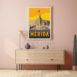 Mérida Monument with Mexican Flag Travel Poster PosterGoat