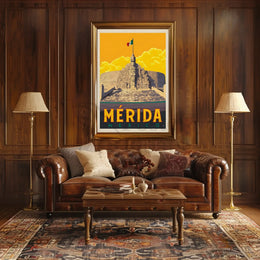 Mérida Monument with Mexican Flag Travel Poster PosterGoat