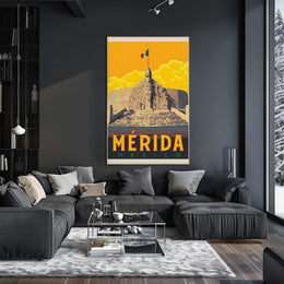 Mérida Monument with Mexican Flag Travel Poster PosterGoat