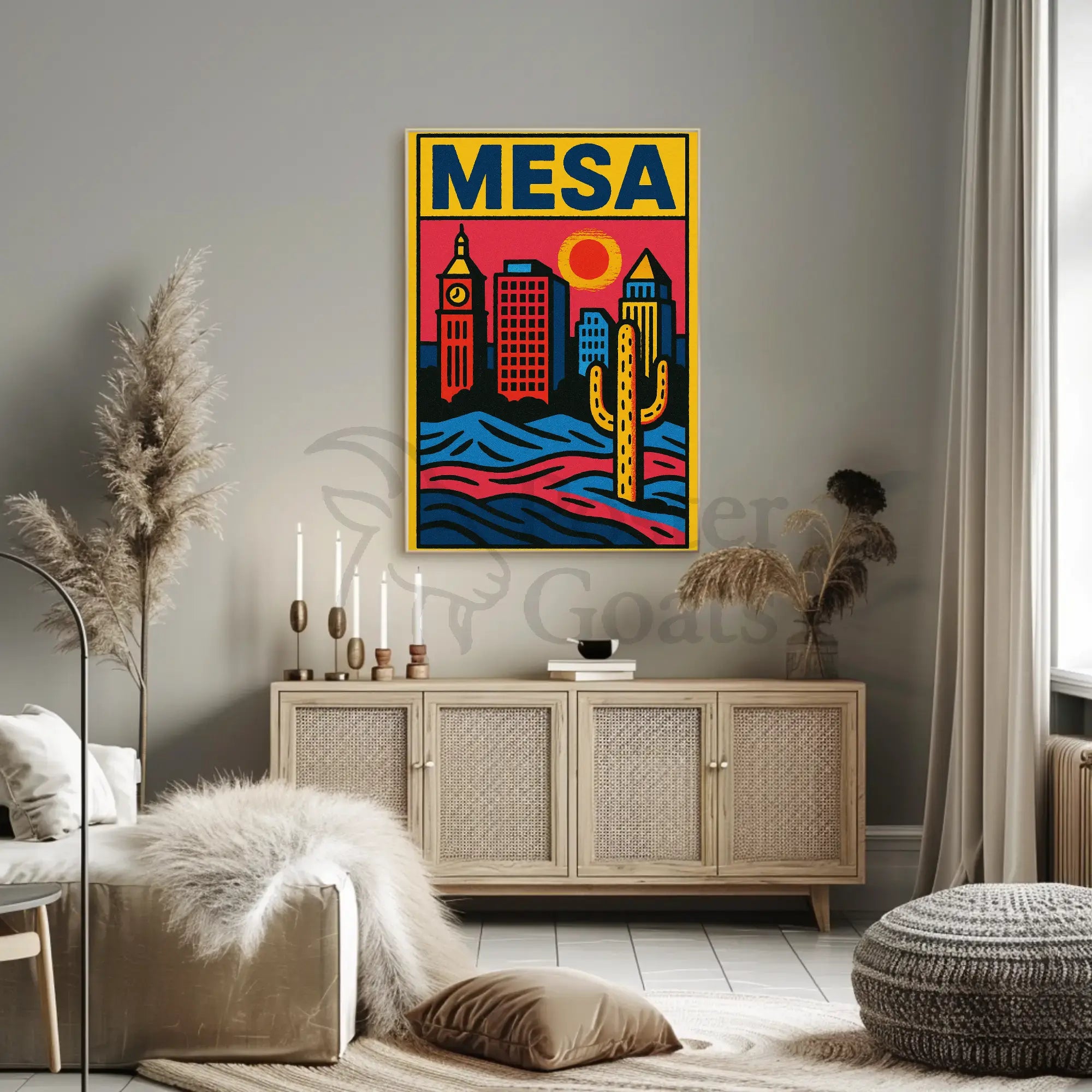 Mesa Cityscape with Cactus Desert Theme Travel Poster PosterGoat