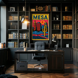 Mesa Cityscape with Cactus Desert Theme Travel Poster PosterGoat