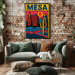 Mesa Cityscape with Cactus Desert Theme Travel Poster PosterGoat