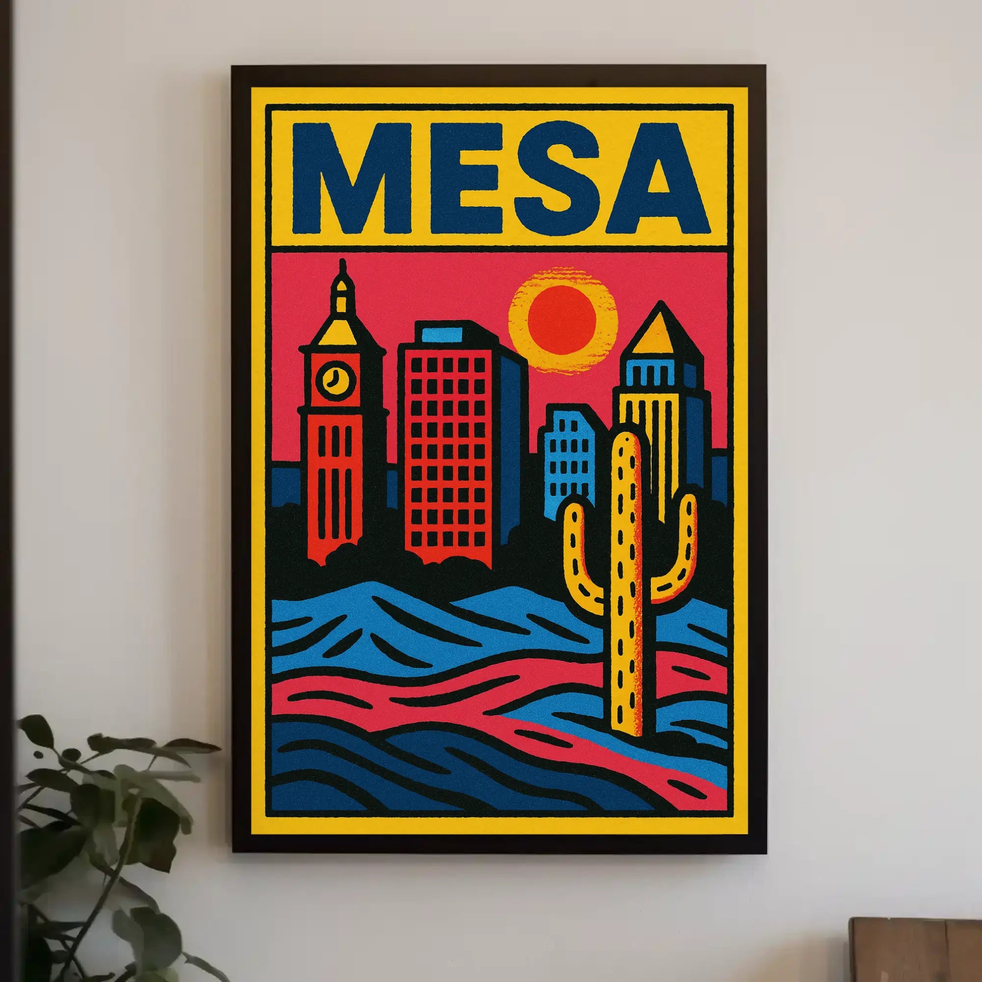 Mesa Cityscape with Cactus Desert Theme Travel Poster PosterGoat