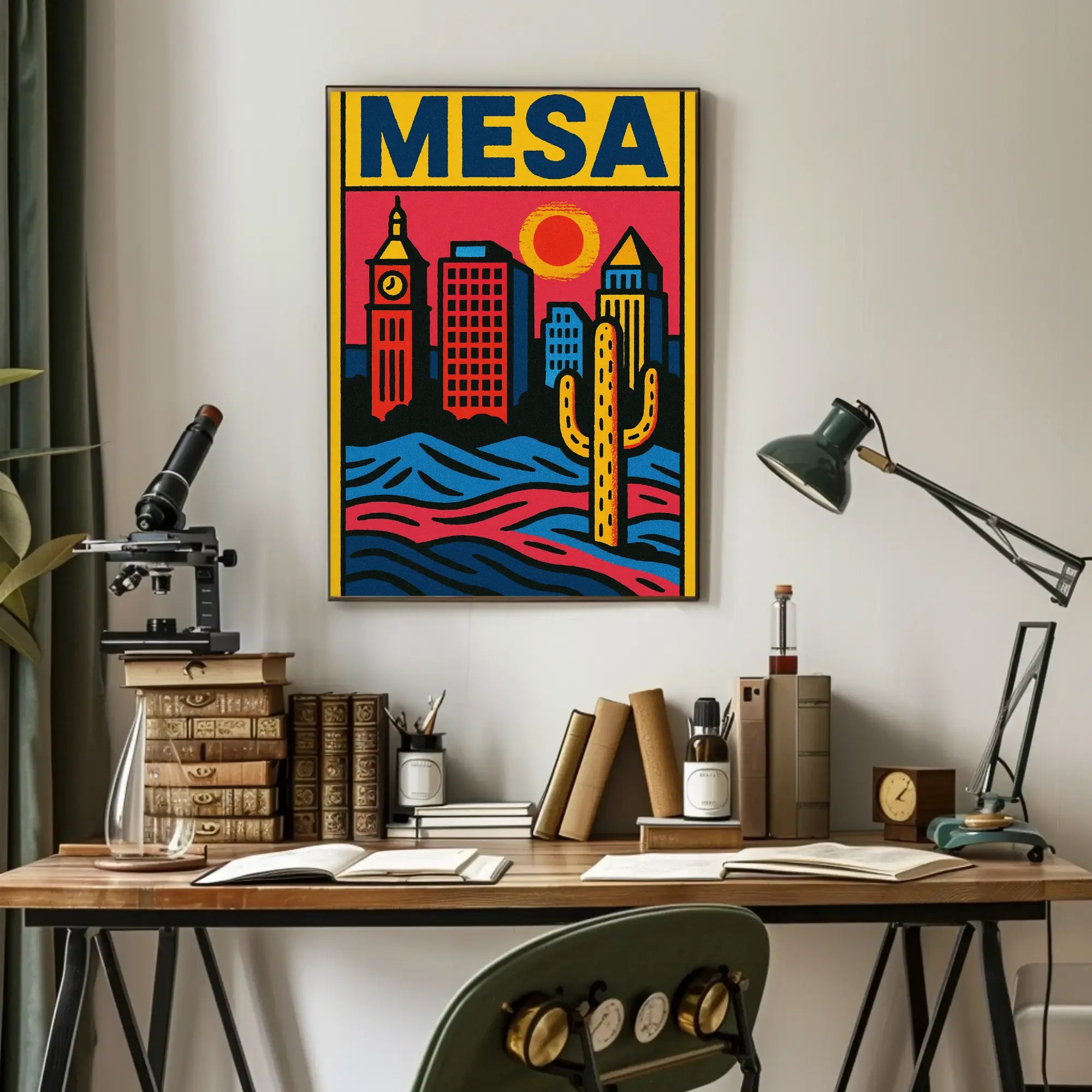 Mesa Cityscape with Cactus Desert Theme Travel Poster PosterGoat