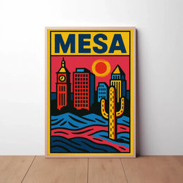 Mesa Cityscape with Cactus Desert Theme Travel Poster PosterGoat