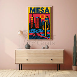Mesa Cityscape with Cactus Desert Theme Travel Poster PosterGoat