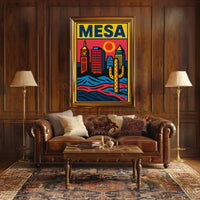 Mesa Cityscape with Cactus Desert Theme Travel Poster PosterGoat