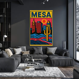 Mesa Cityscape with Cactus Desert Theme Travel Poster PosterGoat