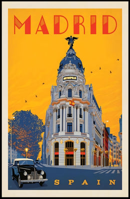 Metropolis Building Madrid Art Deco Travel Poster PosterGoat