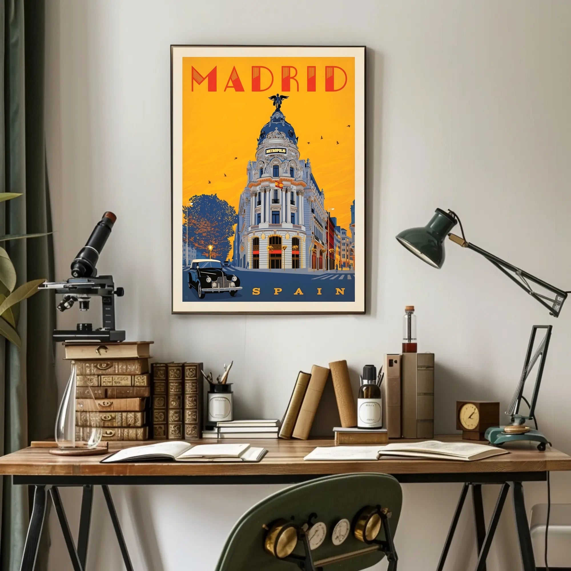 Metropolis Building Madrid Art Deco Travel Poster PosterGoat