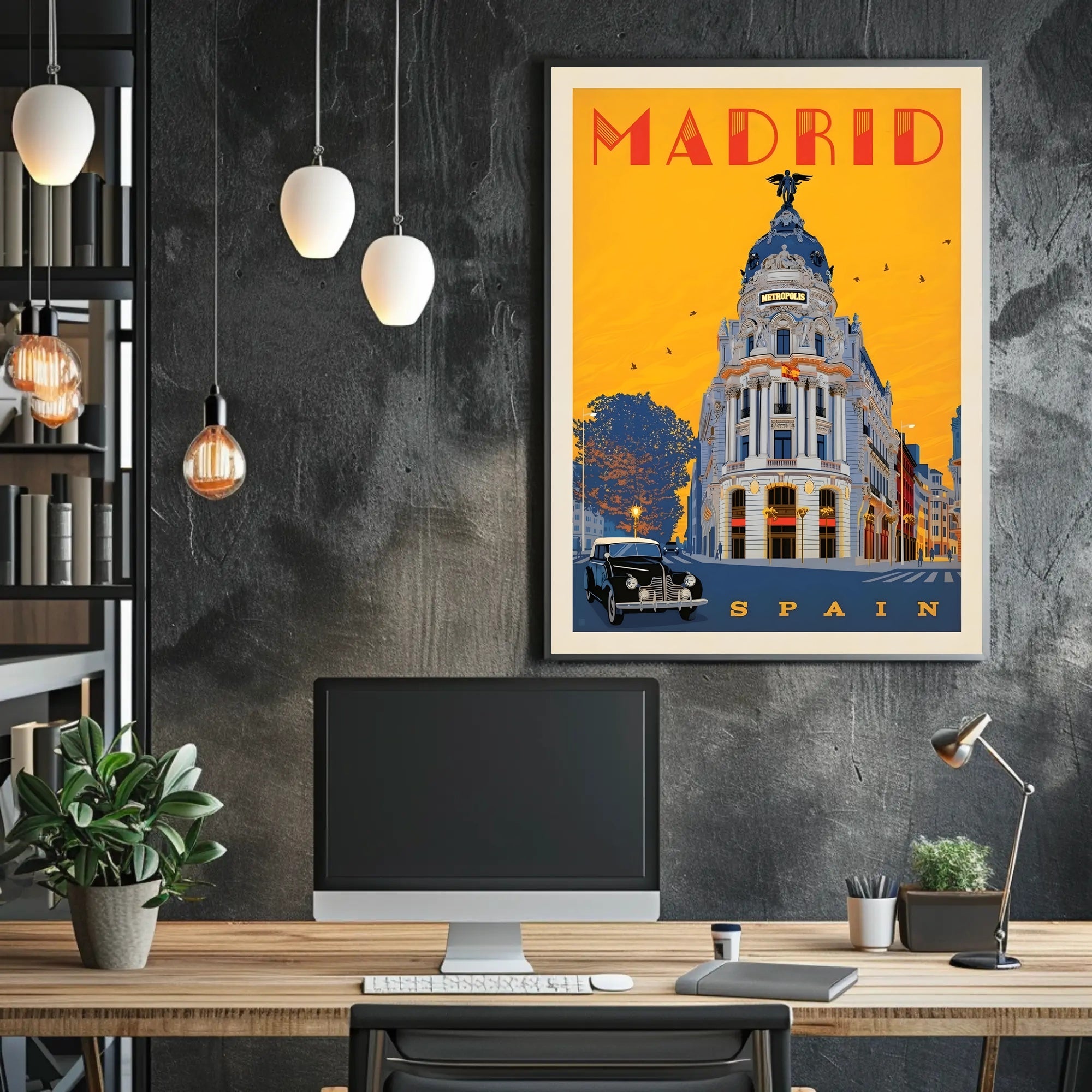 Metropolis Building Madrid Art Deco Travel Poster PosterGoat