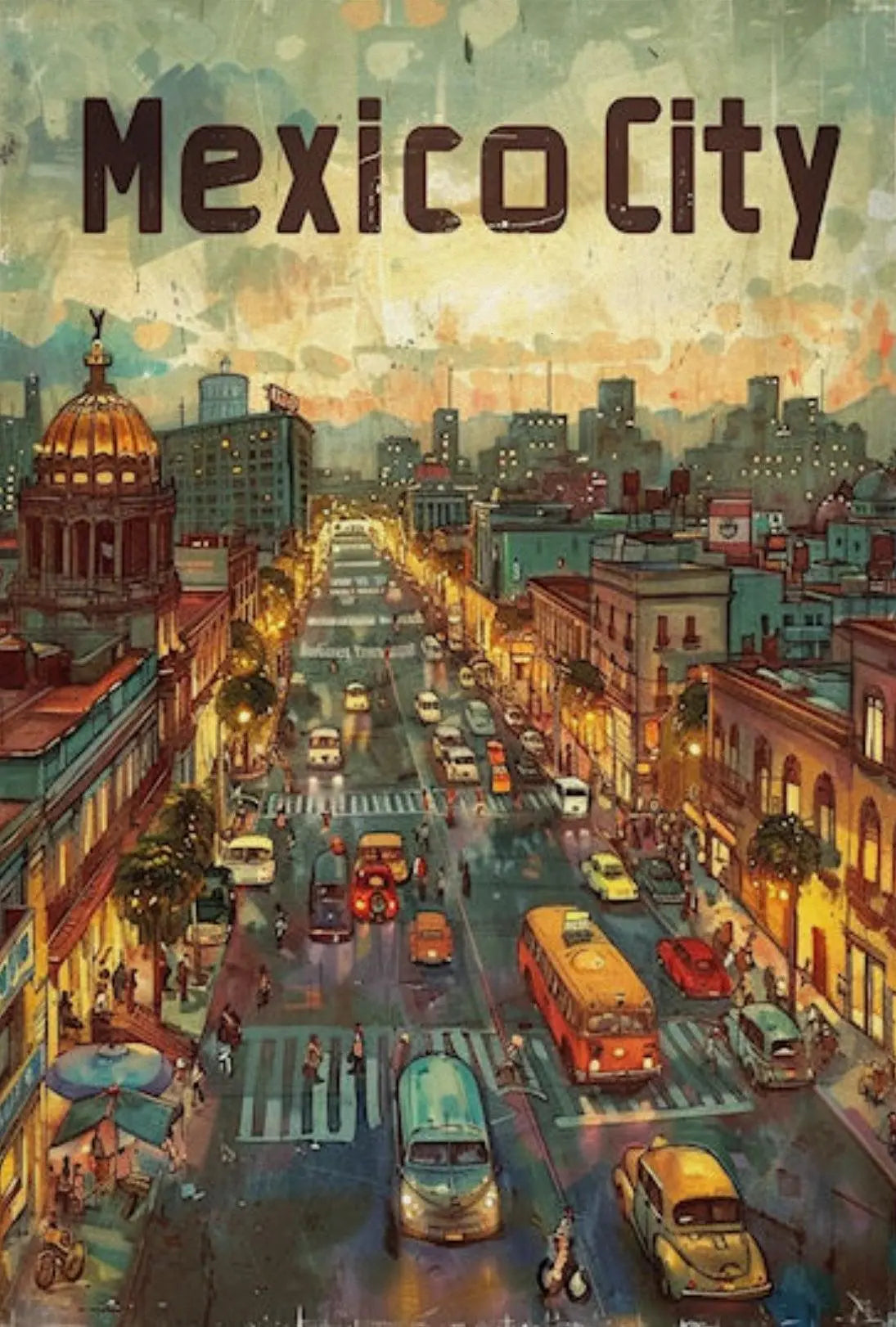 Mexico City Urban Scene Travel Poster PosterGoat