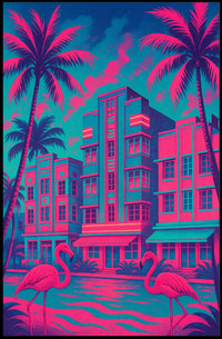 Miami Art Deco Neon Scene: Urban or Cityscape Poster PosterGoat