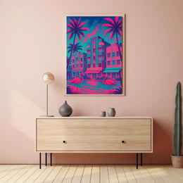 Miami Art Deco Neon Scene: Urban or Cityscape Poster PosterGoat