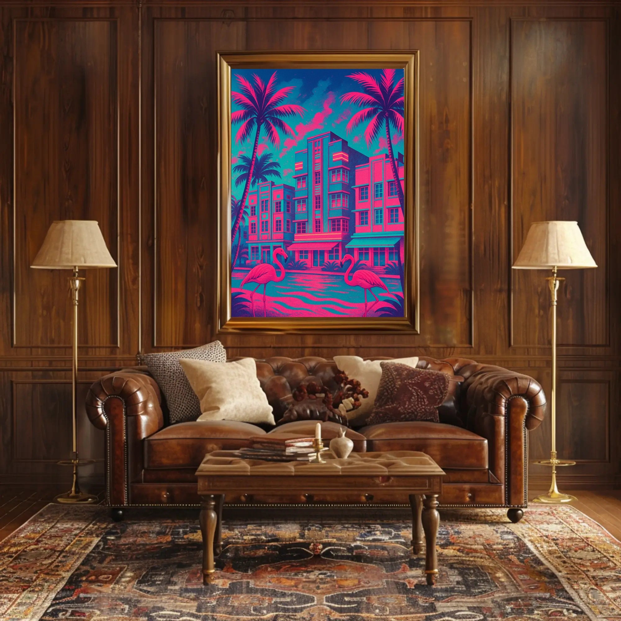Miami Art Deco Neon Scene: Urban or Cityscape Poster PosterGoat