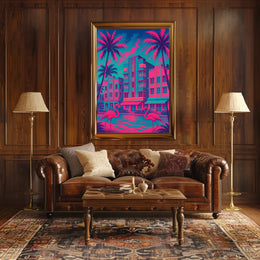 Miami Art Deco Neon Scene: Urban or Cityscape Poster PosterGoat