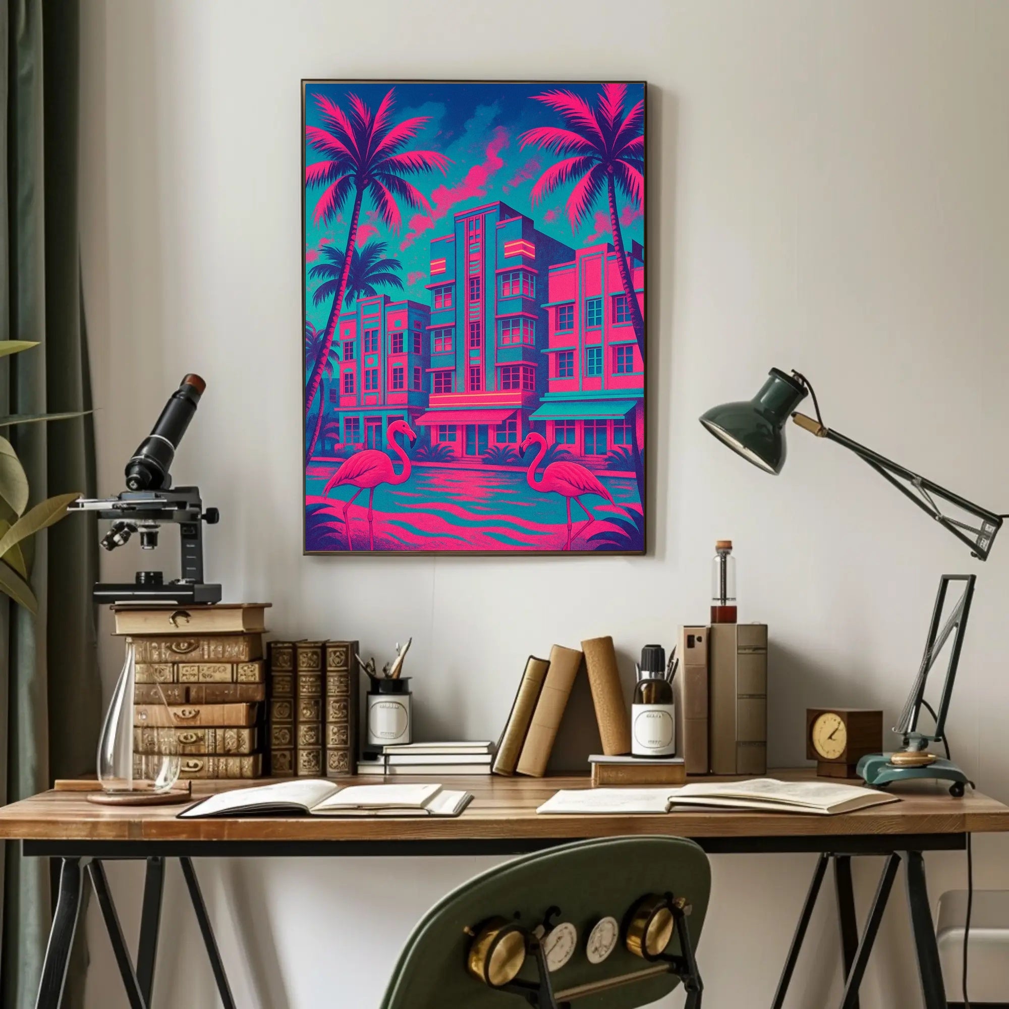 Miami Art Deco Neon Scene: Urban or Cityscape Poster PosterGoat