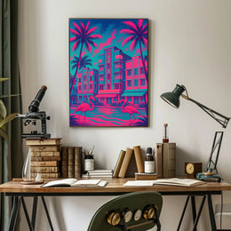 Miami Art Deco Neon Scene: Urban or Cityscape Poster PosterGoat