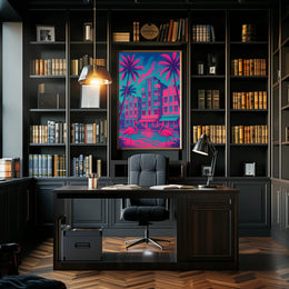 Miami Art Deco Neon Scene: Urban or Cityscape Poster PosterGoat