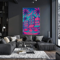 Miami Art Deco Neon Scene: Urban or Cityscape Poster PosterGoat