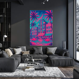 Miami Art Deco Neon Scene: Urban or Cityscape Poster PosterGoat