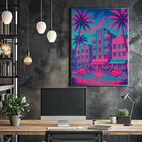 Miami Art Deco Neon Scene: Urban or Cityscape Poster PosterGoat