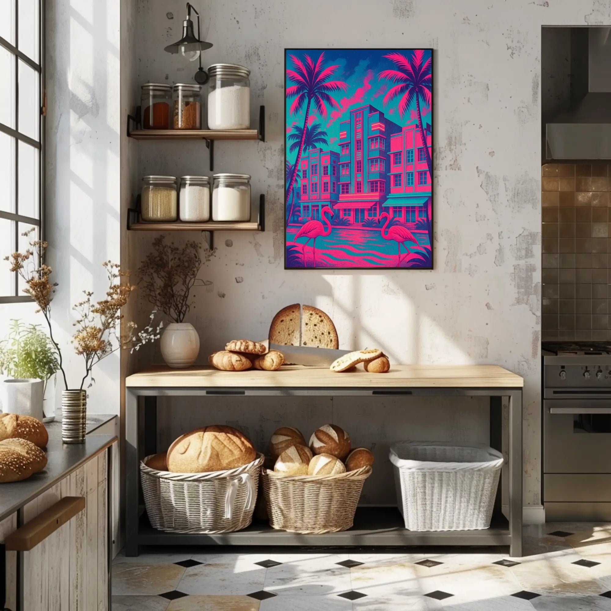 Miami Art Deco Neon Scene: Urban or Cityscape Poster PosterGoat