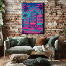 Miami Art Deco Neon Scene: Urban or Cityscape Poster PosterGoat