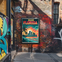 Miami Beachfront Skyline Retro Art Travel Poster PosterGoat