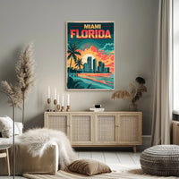 Miami Beachfront Skyline Retro Art Travel Poster PosterGoat
