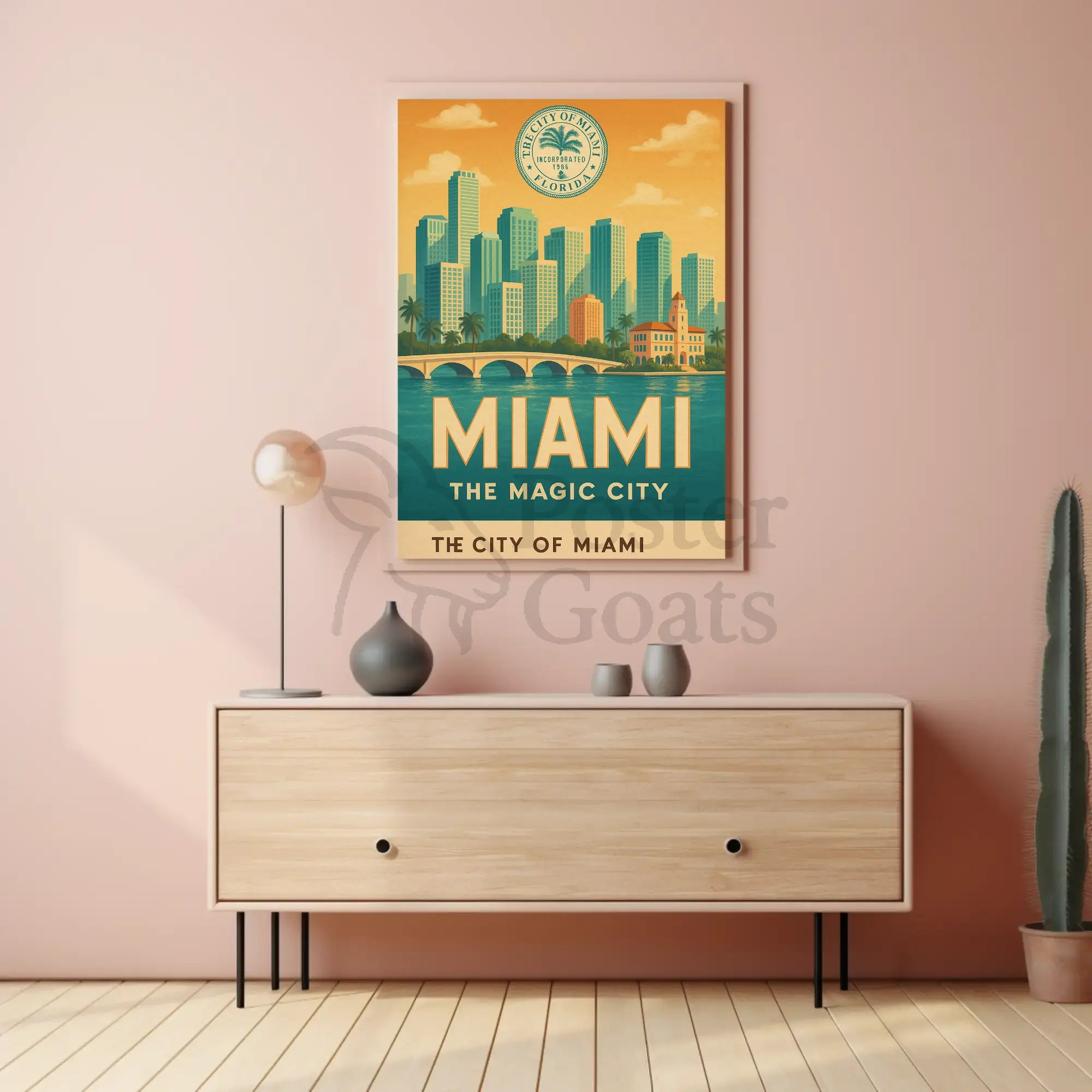 Miami Magic City Retro Travel Poster PosterGoat