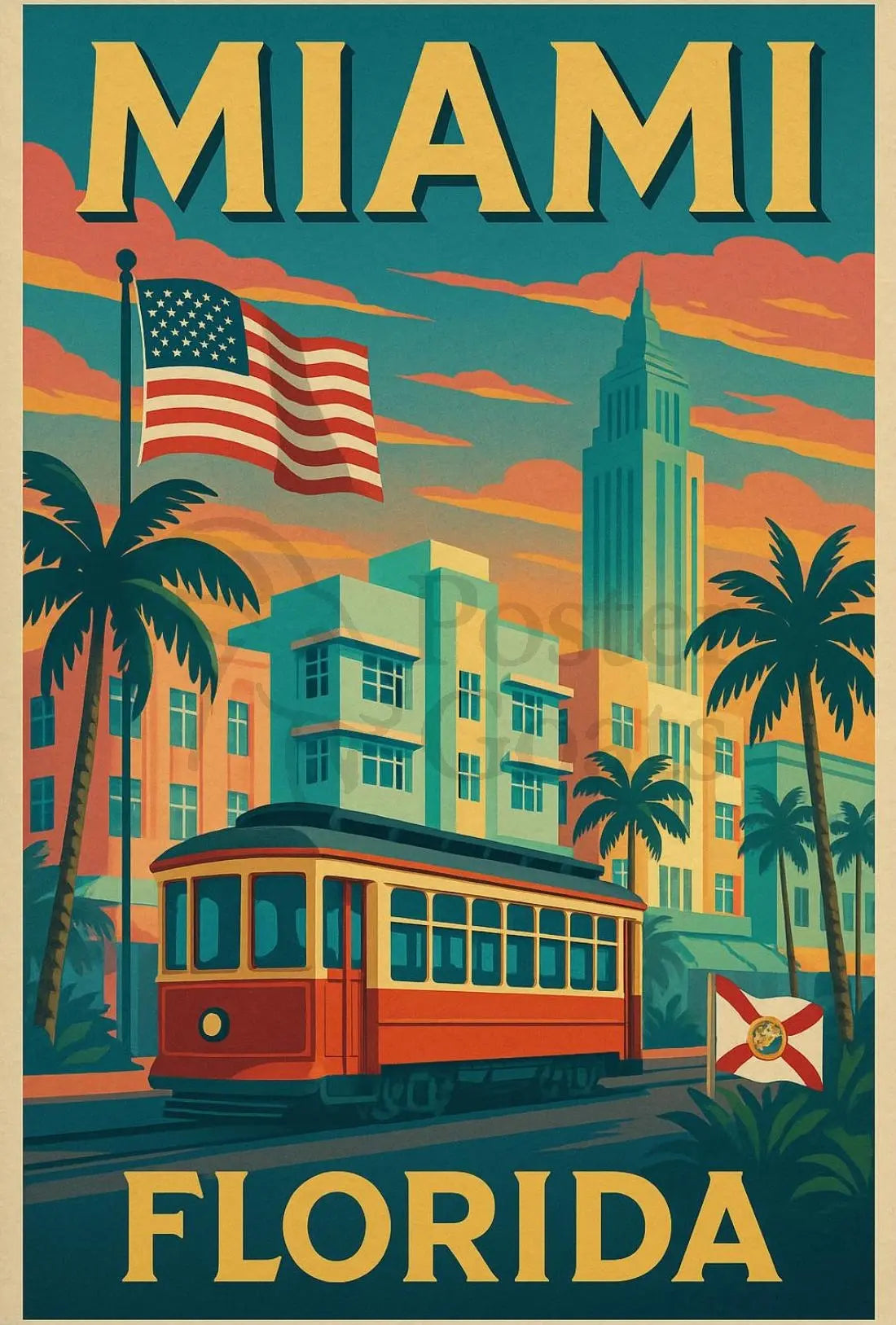Miami Retro Travel Art Deco Nostalgia Travel Poster PosterGoat