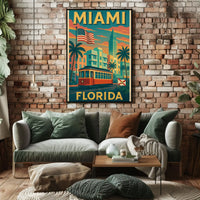 Miami Retro Travel Art Deco Nostalgia Travel Poster PosterGoat