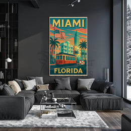 Miami Retro Travel Art Deco Nostalgia Travel Poster PosterGoat
