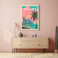 Miami Skyline Tropical Vibes Retro Travel Poster PosterGoat