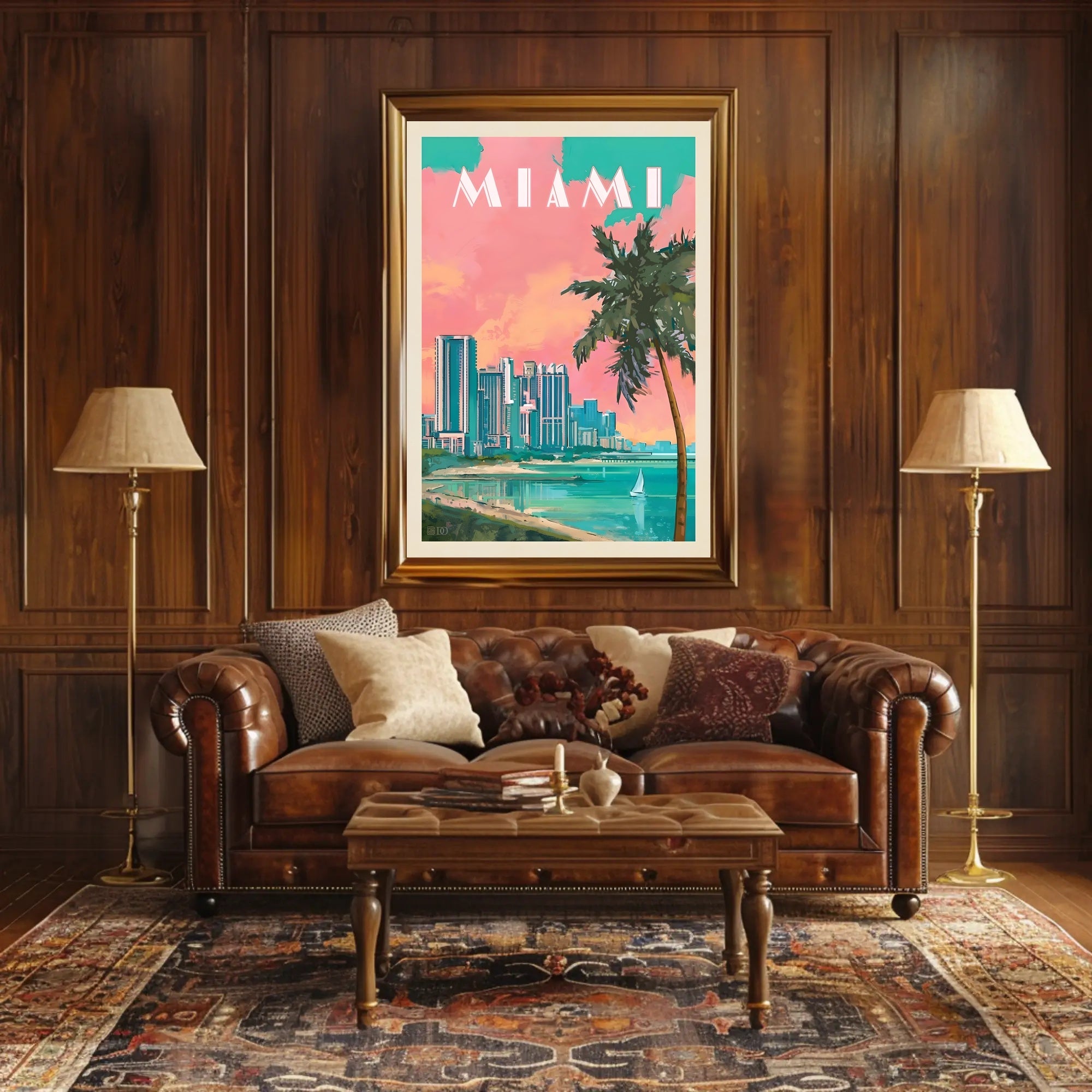 Miami Skyline Tropical Vibes Retro Travel Poster PosterGoat
