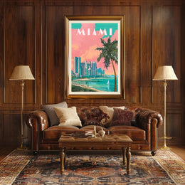 Miami Skyline Tropical Vibes Retro Travel Poster PosterGoat
