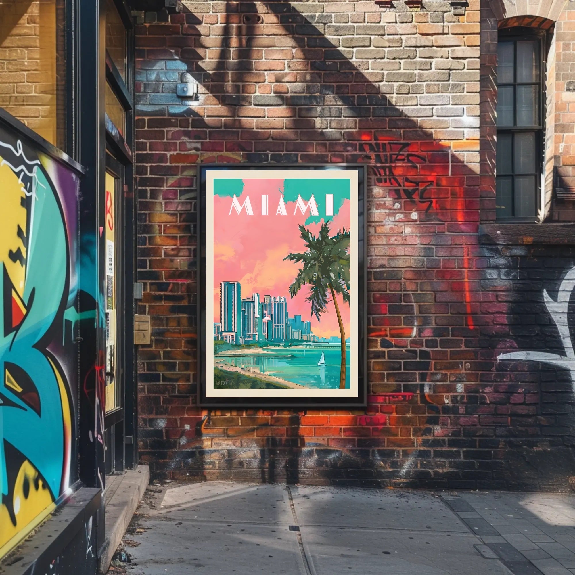 Miami Skyline Tropical Vibes Retro Travel Poster PosterGoat