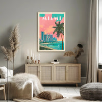Miami Skyline Tropical Vibes Retro Travel Poster PosterGoat