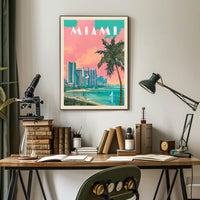 Miami Skyline Tropical Vibes Retro Travel Poster PosterGoat