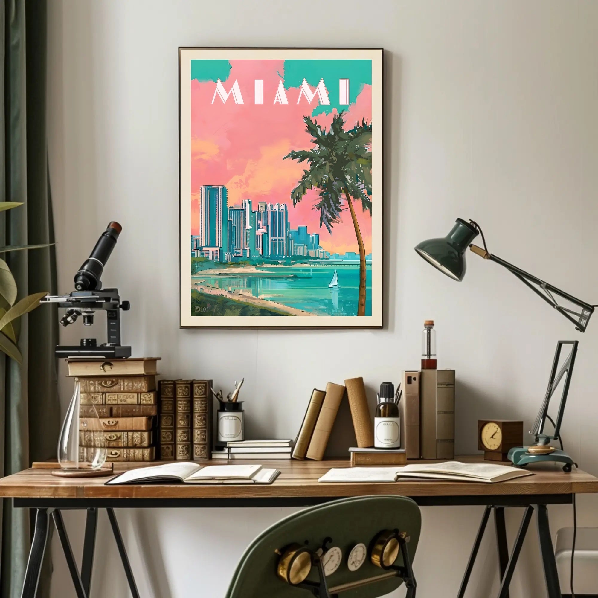 Miami Skyline Tropical Vibes Retro Travel Poster PosterGoat