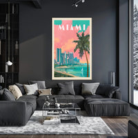 Miami Skyline Tropical Vibes Retro Travel Poster PosterGoat