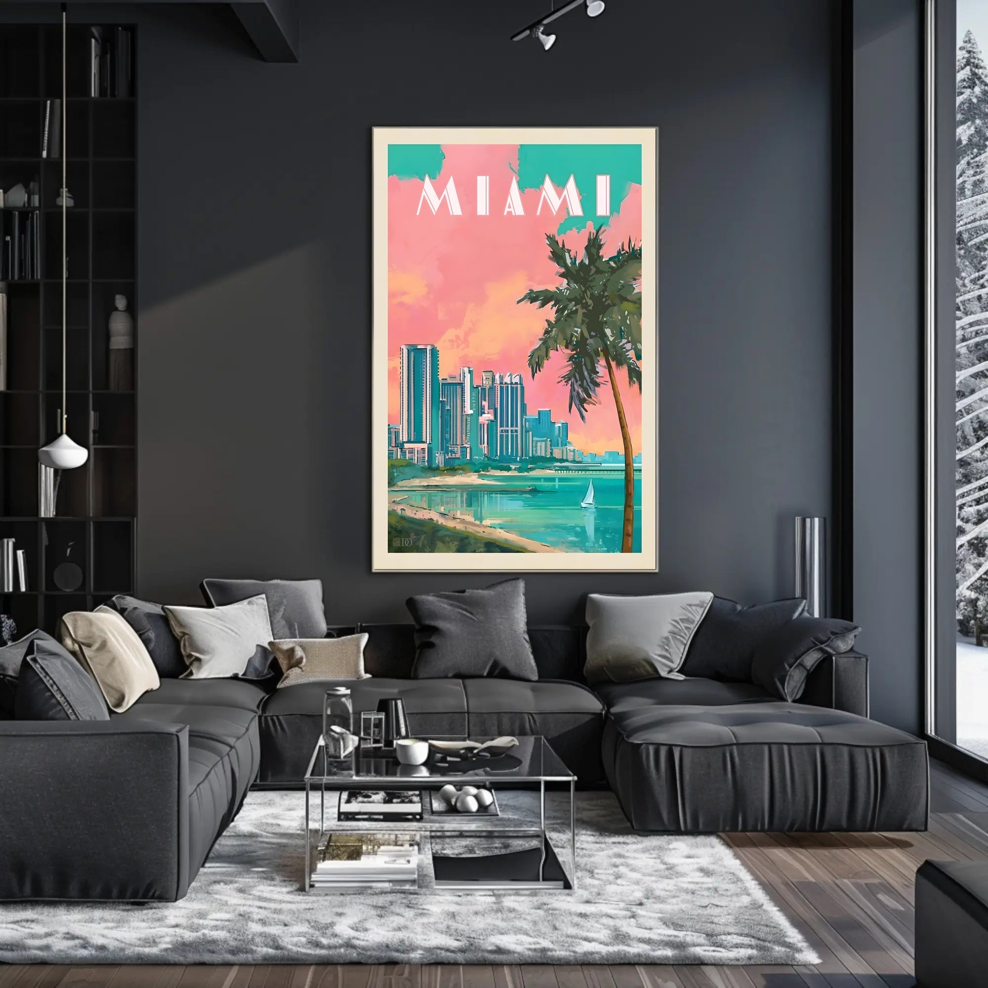 Miami Skyline Tropical Vibes Retro Travel Poster PosterGoat