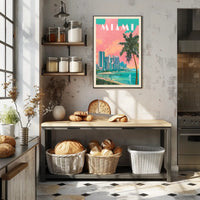 Miami Skyline Tropical Vibes Retro Travel Poster PosterGoat