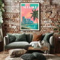 Miami Skyline Tropical Vibes Retro Travel Poster PosterGoat
